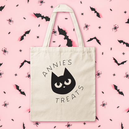 Personalized Black Cat Halloween Treats Tote