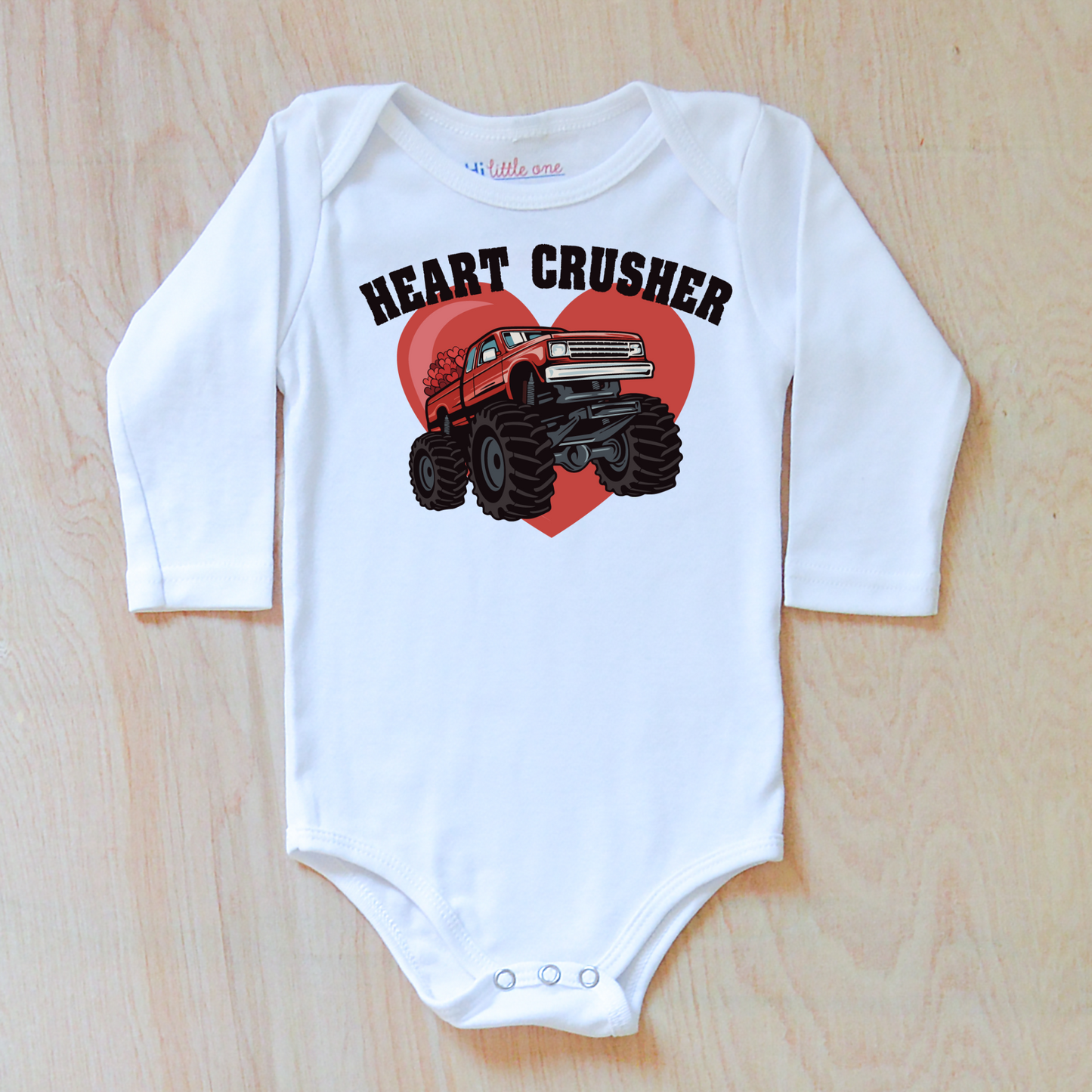 Heart Crusher Monster Truck Valentine Onesie