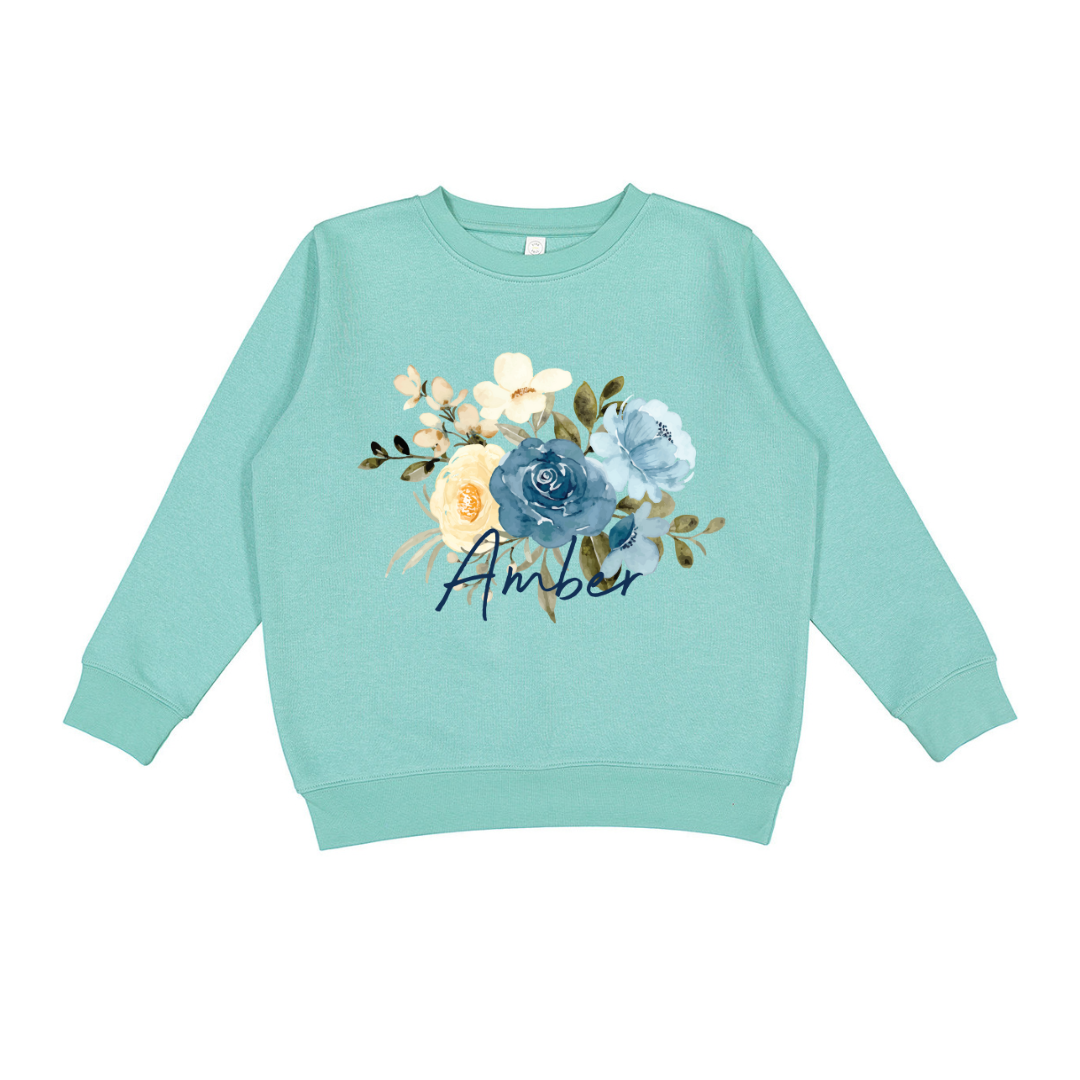 Kids' Classic Blue Floral Crewneck Sweatshirt