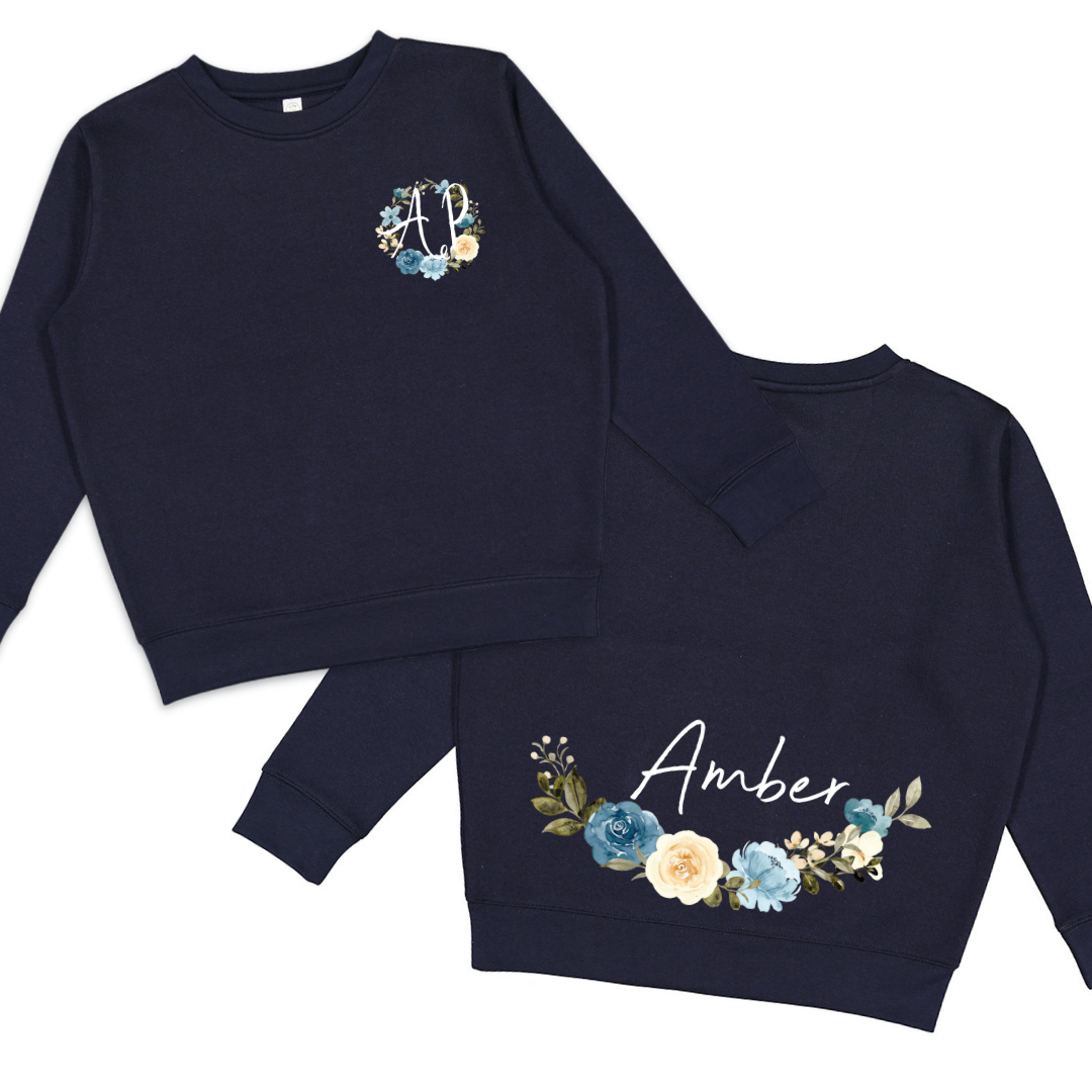 Kids' Classic Blue Floral Crewneck Sweatshirt