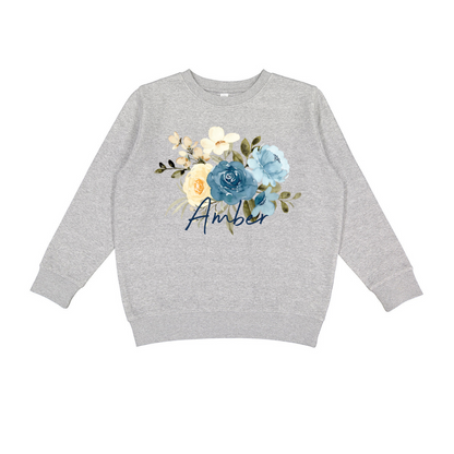 Kids' Classic Blue Floral Crewneck Sweatshirt