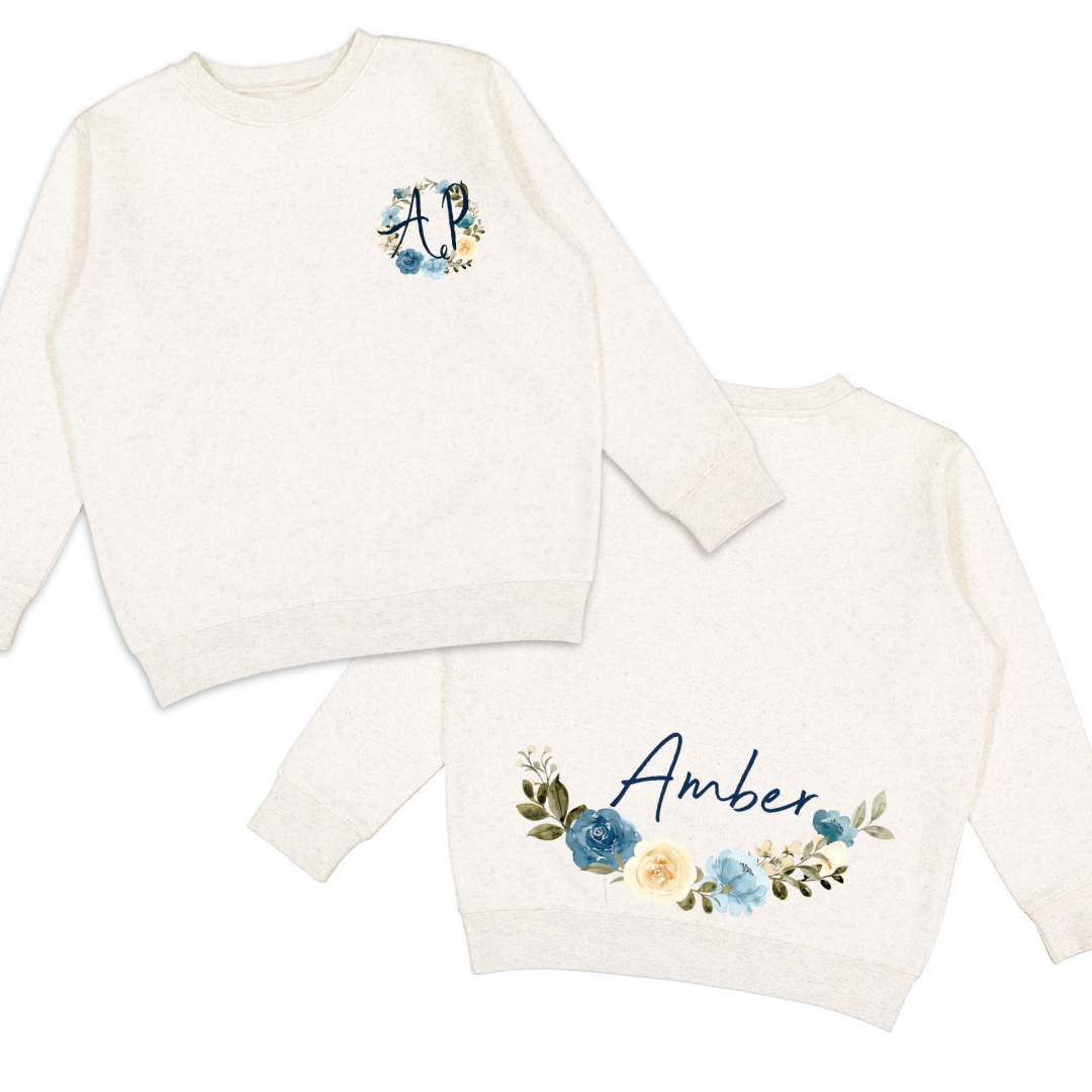 Kids' Classic Blue Floral Crewneck Sweatshirt