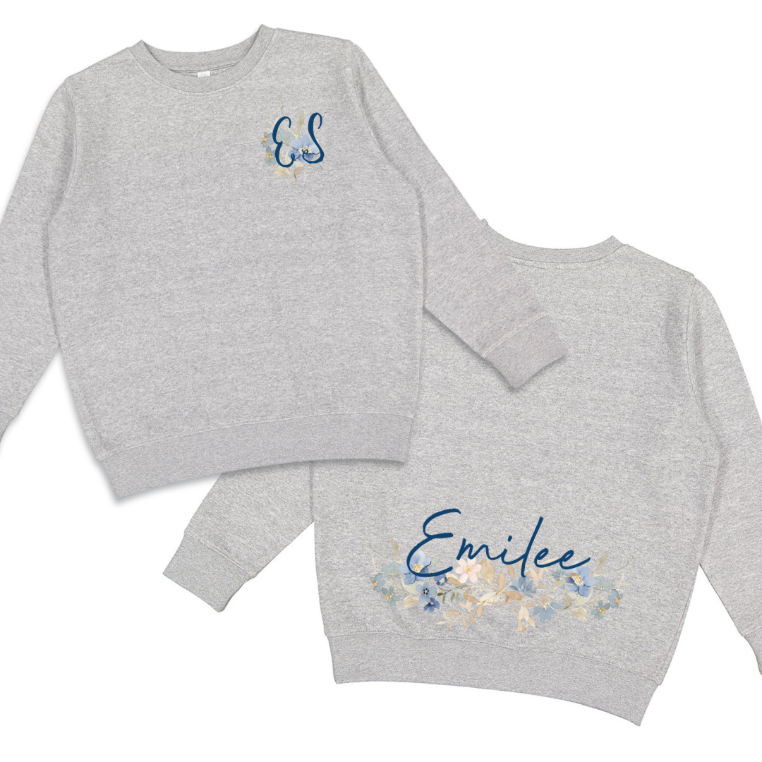 Kids' Classic Blue Wildflower Crewneck Sweatshirt