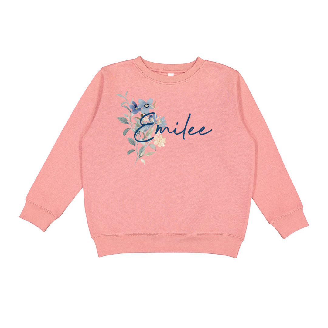 Kids' Classic Blue Wildflower Crewneck Sweatshirt