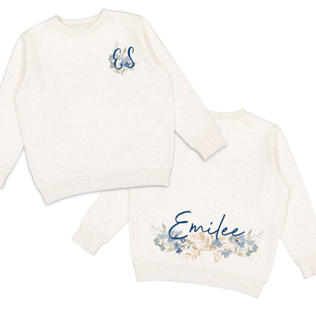 Kids' Classic Blue Wildflower Crewneck Sweatshirt