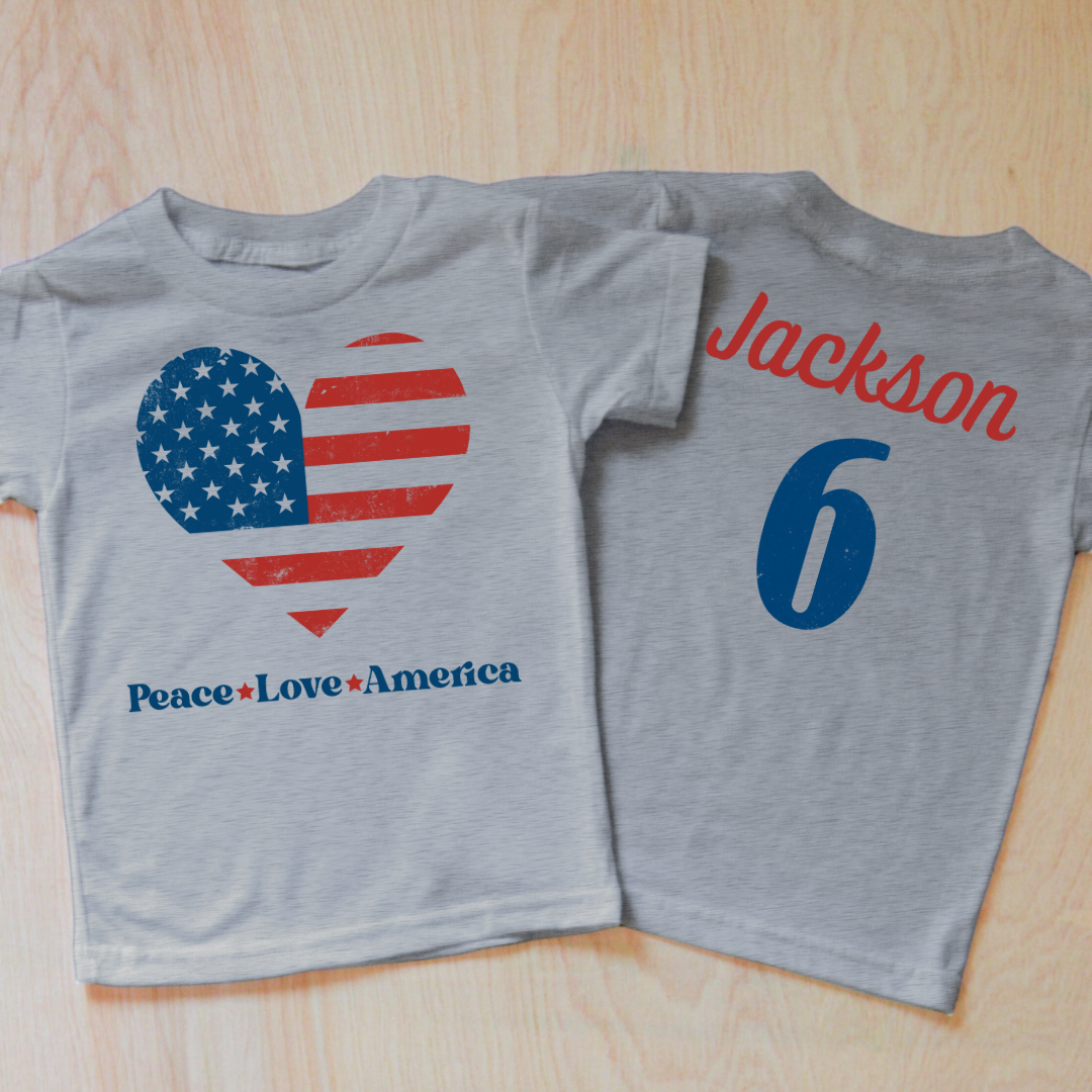 Personalized Peace Love America Patriotic Heart T-Shirt