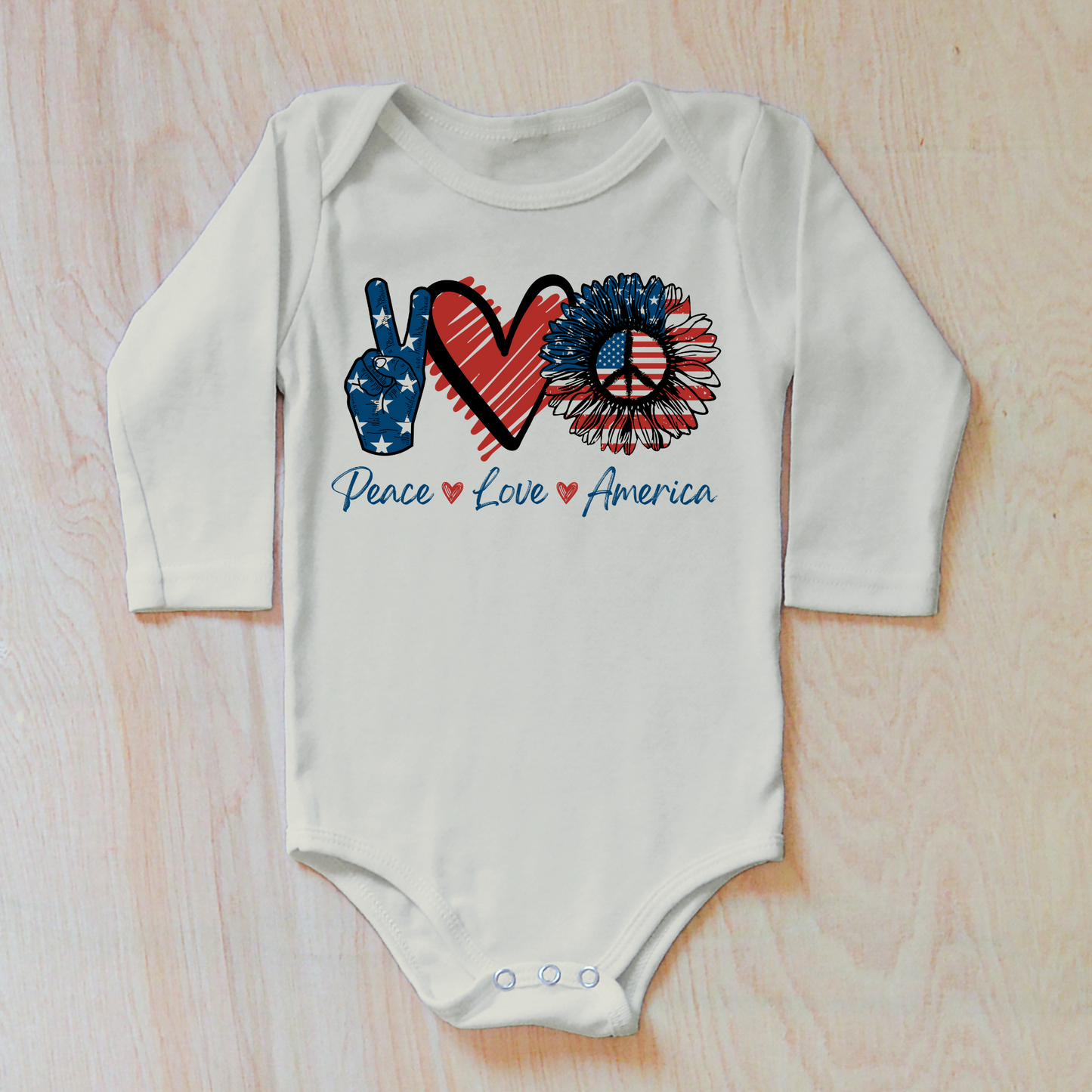 Good Vibes Peace Love America Baby Onesie