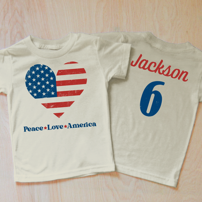 Personalized Peace Love America Patriotic Heart T-Shirt