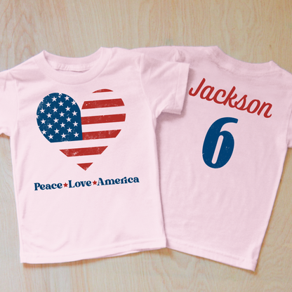 Personalized Peace Love America Patriotic Heart T-Shirt