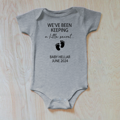 We've Been Keeping a Little Secret Baby Announcement Onesie with Personalized Last Name and Due Date