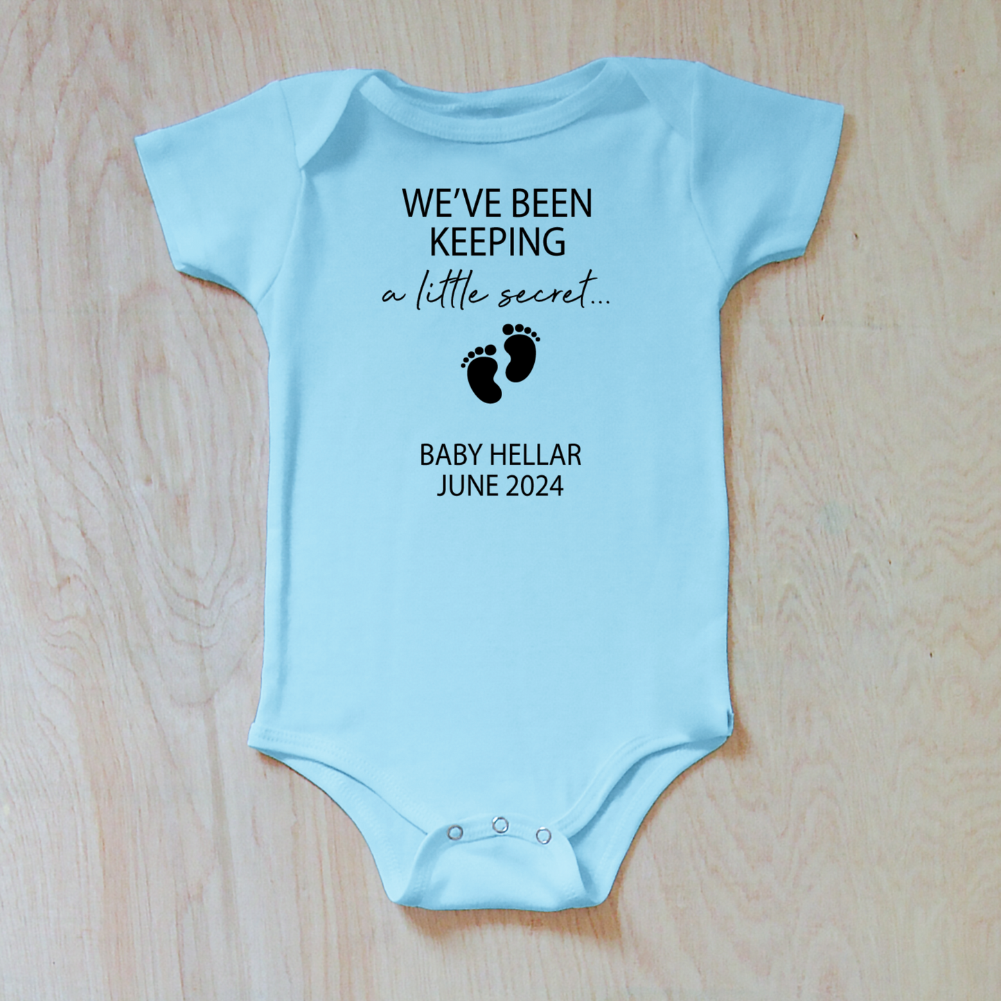 We've Been Keeping a Little Secret Baby Announcement Onesie with Personalized Last Name and Due Date