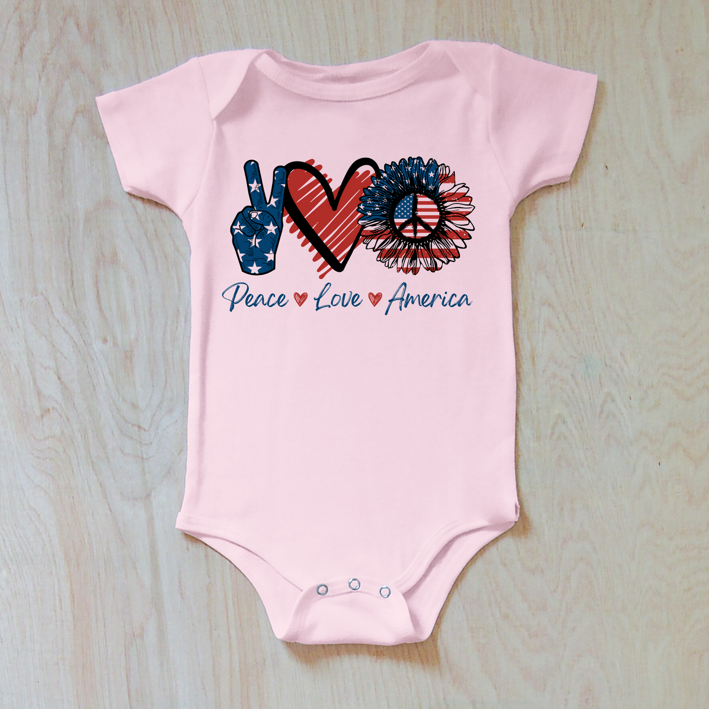 Good Vibes Peace Love America Baby Onesie