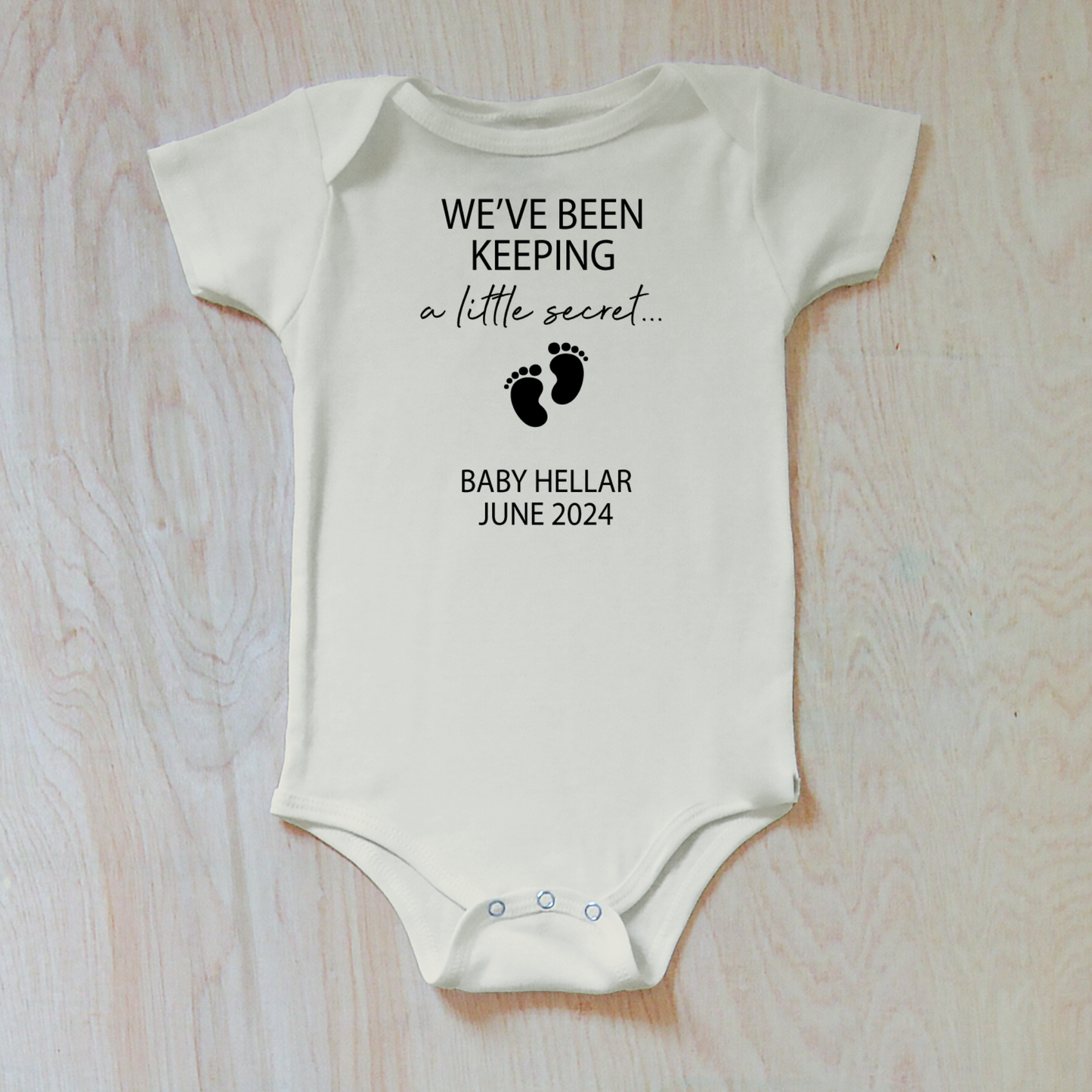 We've Been Keeping a Little Secret Baby Announcement Onesie with Personalized Last Name and Due Date