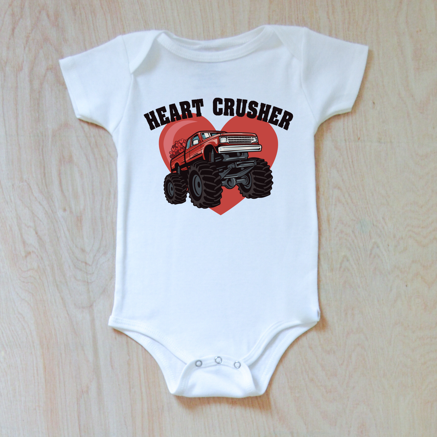 Heart Crusher Monster Truck Valentine Onesie