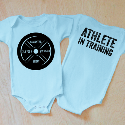 Personalized Athelete in Training Baby Onesie