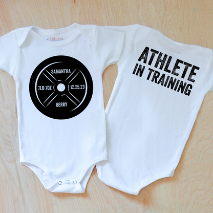 Personalized Athelete in Training Baby Onesie