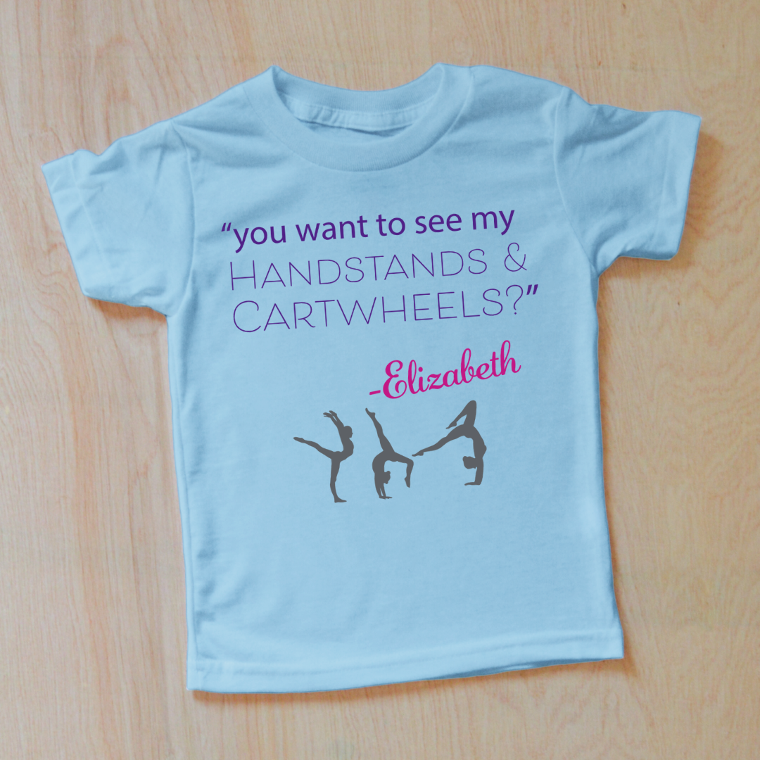 Gymnast Handstands and Cartwheels Personalized Kids T-shirt