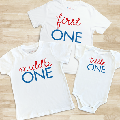 Classic Red and Blue Little One Baby Onesie