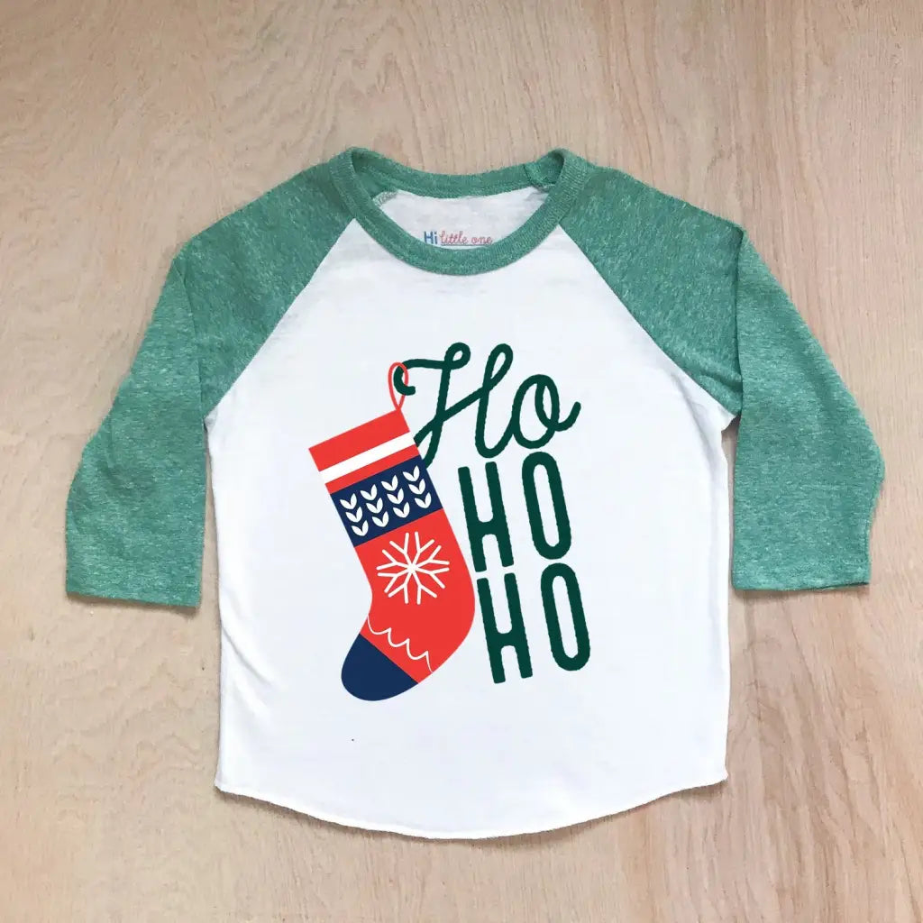 Ho Ho Ho Merry Christmas Stocking Raglan at Hi Little One