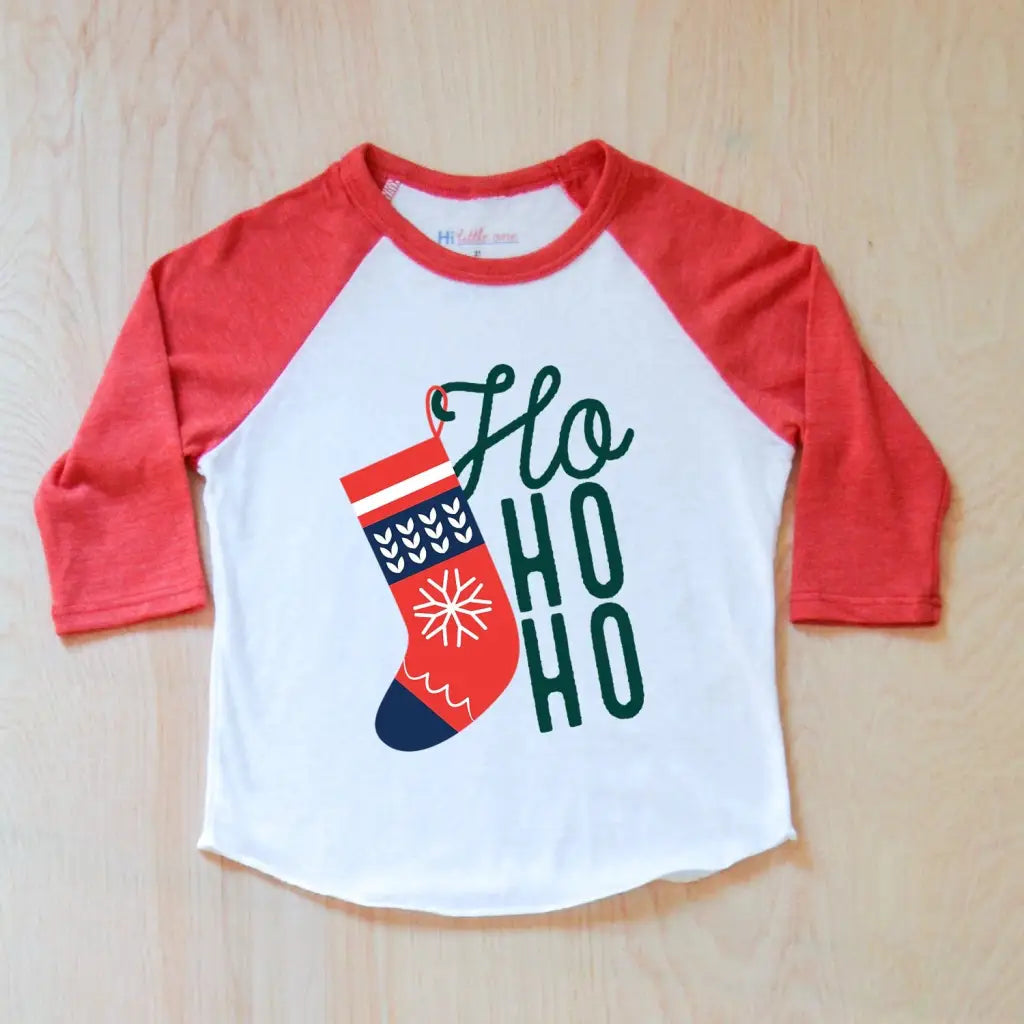 Ho Ho Ho Merry Christmas Stocking Raglan at Hi Little One