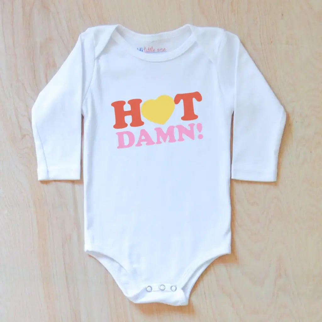 Hot Damn! Valentines Onesie - 0-3M / Short Sleeves / White -