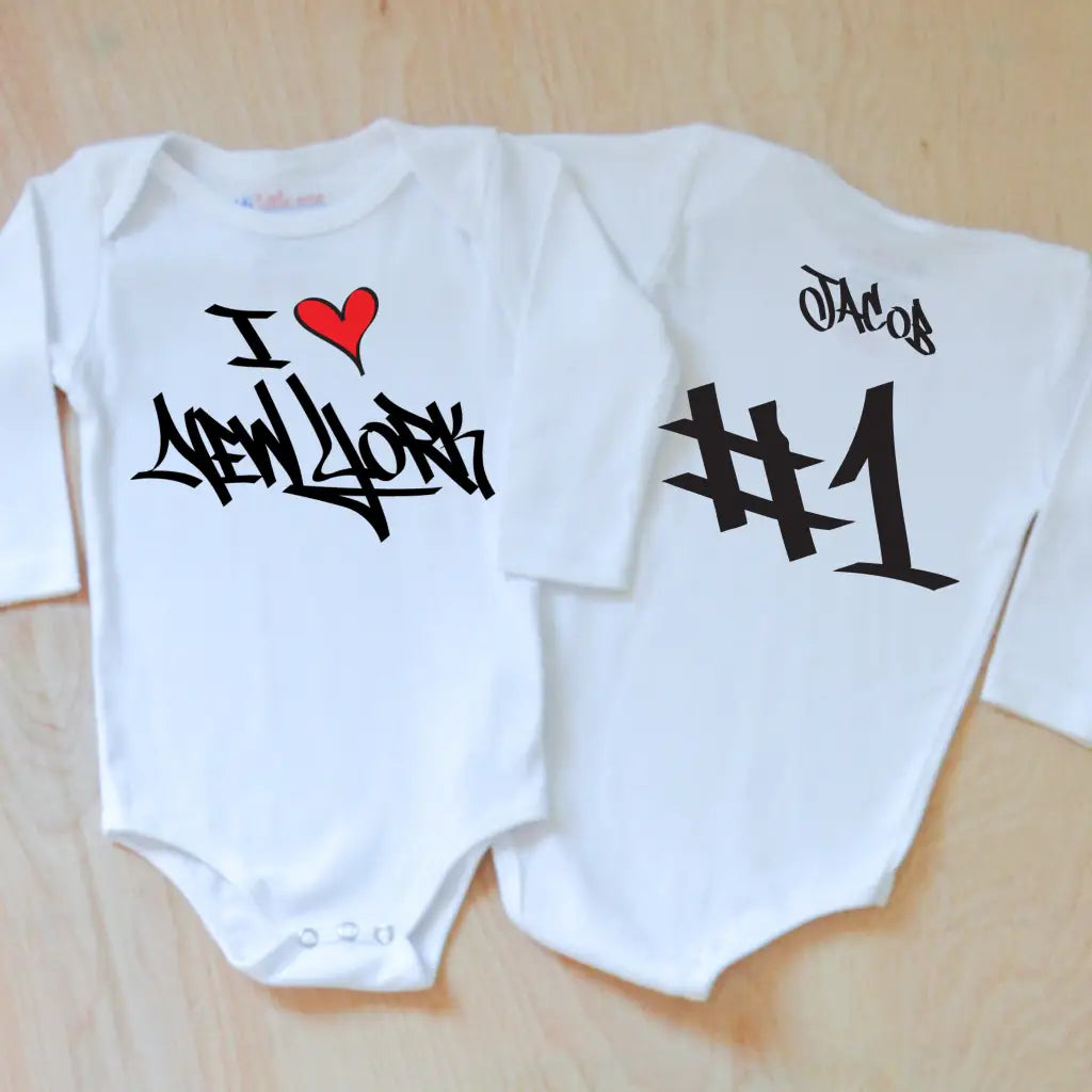 I love New York Graffiti Personalized Onesie - 0-3M / Long