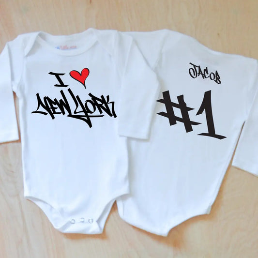 I love New York Graffiti Personalized Onesie - 0-3M / Long