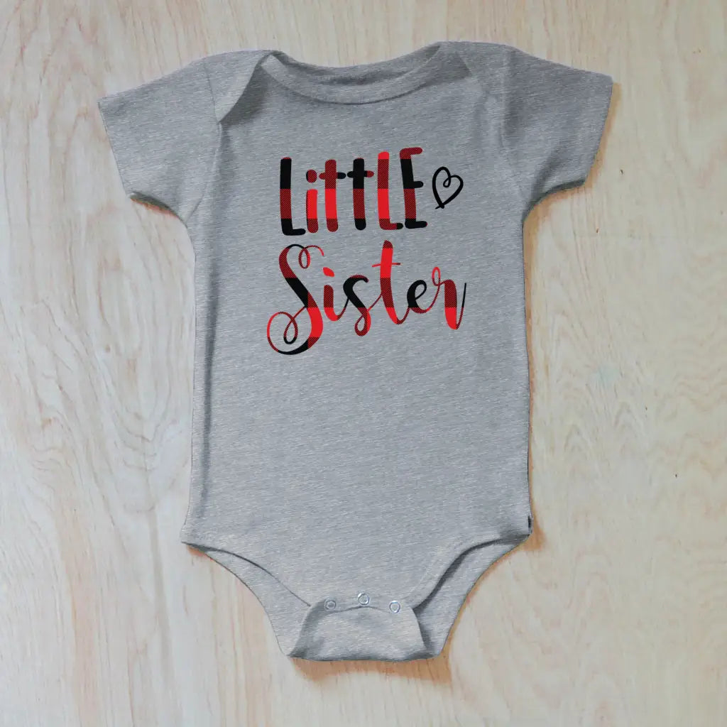 Little Sister Heart Onesie - 0-3M / Grey / Short Sleeve -