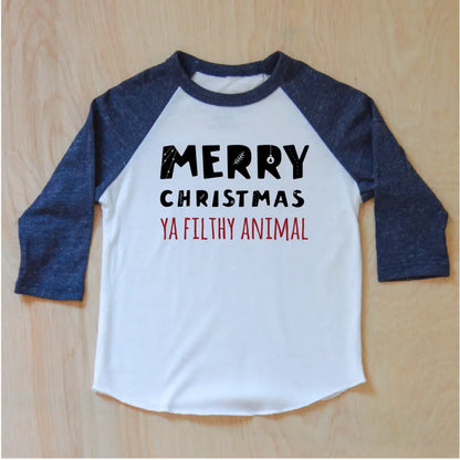 Merry Christmas (Ya Filthy Animal) Raglan at Hi Little One