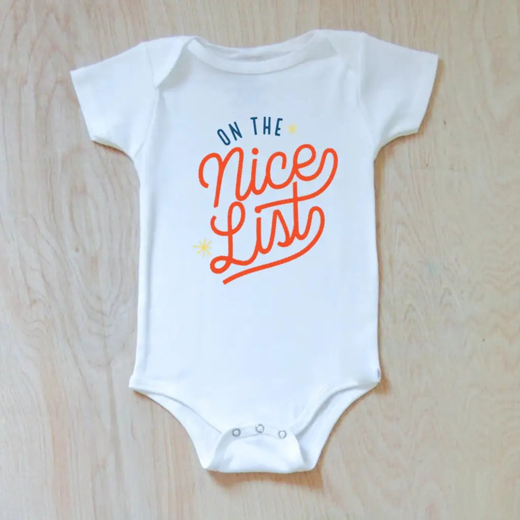 On The Nice List Winter Holiday Season Festive Onesie at Hi Little One